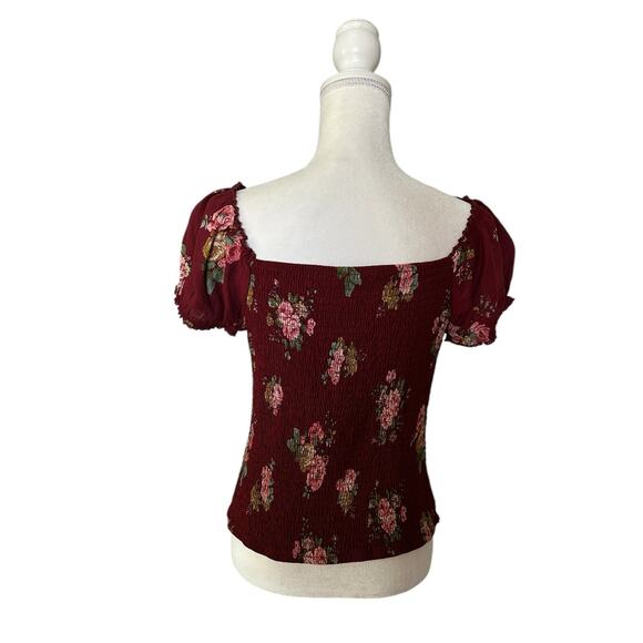 E Hanger M Peasant Red Smocked Back Sweetheart Neckline Blouse Size Large - Picture 4 of 11